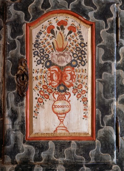 Dörr av handgjort träskåp med handmålad blomdekor, San Giovanni, Trentino-Alto Adige, Italien, Detalj av William M. Timlin
