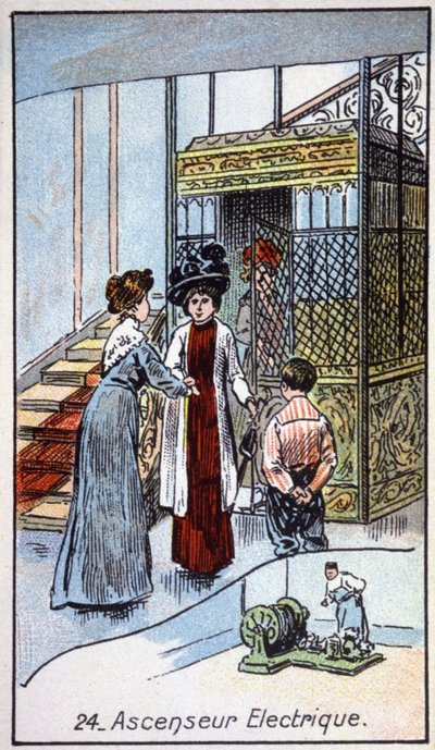 Elektrisk hiss, ca 1910 (illustration) av Unbekannter Künstler