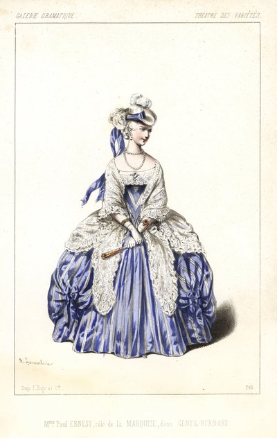 Den engelska skådespelerskan Madame Paul Ernest som markisinnan i Gentil Bernard, ou L