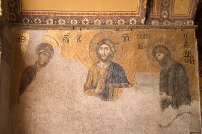 Europa-Asien, Turkiet, Istanbul, Aya Sofya-museet (537 e.Kr., tidigare moské och kyrka), mosaikpanel med Kristus, Maria och Johannes Döparen av Unbekannt