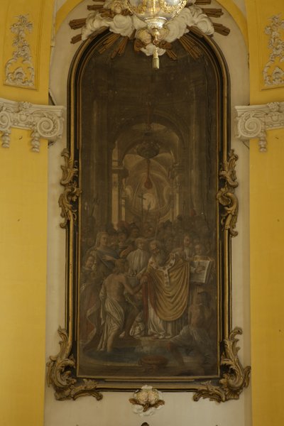 FRANKRIKE. STORA ÖST. MURTHE-OCH-MOSEL. Luneville. Kyrkan Saint James. Målning av Jean Girardet i kören. Barockkonst. Arkitektur. Fotografi av Unbekannt