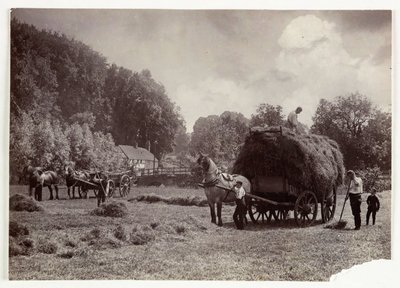 Jordbruksscener, skörd och lagring, höskapning före 1900, ca 1890 av Unbekannt