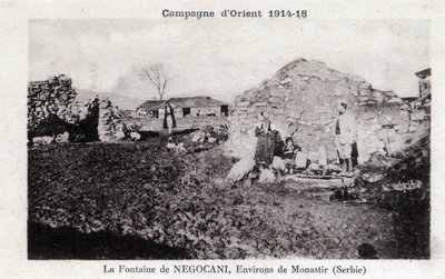 Första världskriget (1914-1918) - Östlig kampanj: Negocani-fontänen i Serbien (för närvarande makedoinska) - Vykort av William M. Timlin