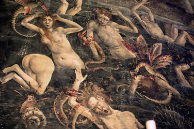 Frankrike, Tarn, Albi, Cathedrale Sainte-Cecile, fresk av den sista domen, - (1474-slutet av 1400-talet), nedstigningen till underjorden, detalj av Unbekannt