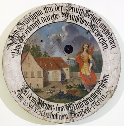 Frankiska museet Feuchtwangen Mellersta Frankiska Bayern Tyskland skyttemålsamling bröllopsmål från 1756 med gudinnan Fortune av Unbekannt