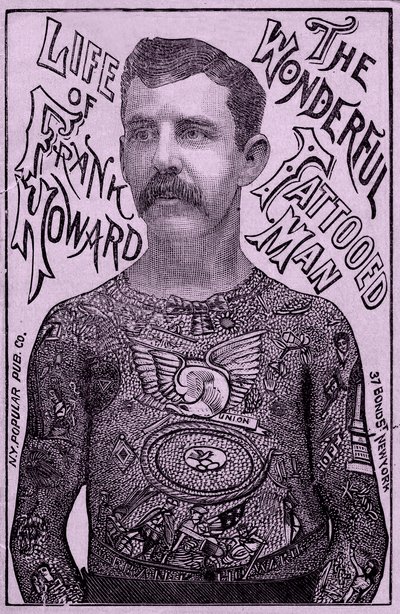 Frank Howard den underbara tatuerade mannen, ca 1900 (färg litho) av Unbekannt