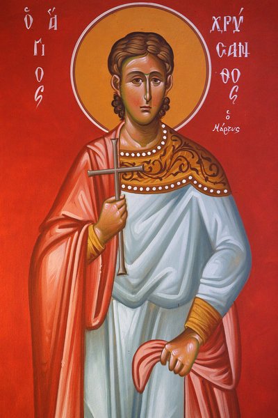 Fresk i helig korskyrka, Pedoulas. Saint Chrysanthos, 20150510, Pedoulas, Cypern av Unbekannt