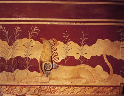 Fresk på en vägg, Throne Hall, Palace of Minos, Knossos, Kreta, Grekland av Benjamin Baud