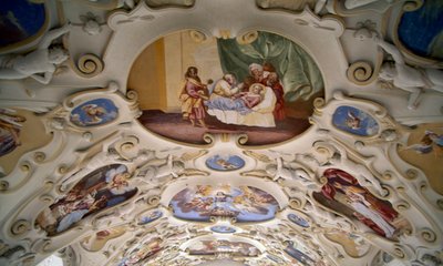 Fresker i taket från kapellet på slottet Bojnice, Trencin. Detalj. Slovakien. av Benjamin Baud