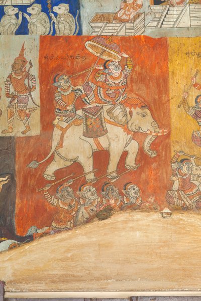 Fresker som pryder väggarna i Wat Bo som visar scener från Reamker, Siem Reap, Kambodja (foto) av Unbekannter Künstler
