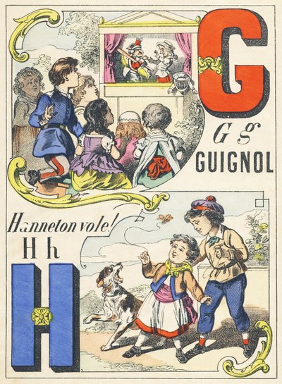 G H: Guignol, Cockchafer flugor! - Spelalfabetet, ca 1890 (illustration) av Unbekannt