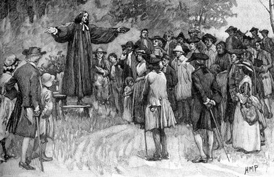 George Whitefield predikar i kolonier av Unbekannter Künstler