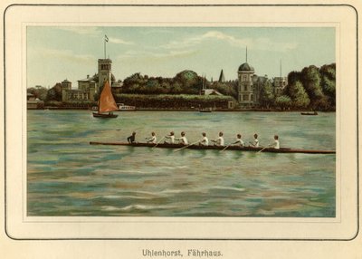 Tyskland, Hamburg, Uhlenhorst färjehus nära Alstersjön, illustration från : "Ansichten-Album Hamburg" (vyer från Hamburg), utgiven av C. Schneider, Berlin NW ca 1890 (litografi) av Unbekannter Künstler