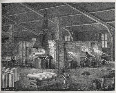 Glastillverkning, ca 1880 (gravyr) av Unbekannter Künstler