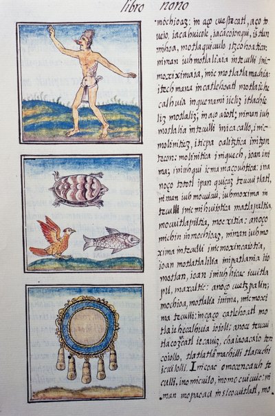 Goldsmith, sida från den florentinska Codex, tvåspråkig version på spanska och Nahuatl, Allmän historia om det nya Spaniens saker, av den spanska missionären Fray Bernardino de Sahagun (1499-1590). Aztekisk civilisation av William M. Timlin