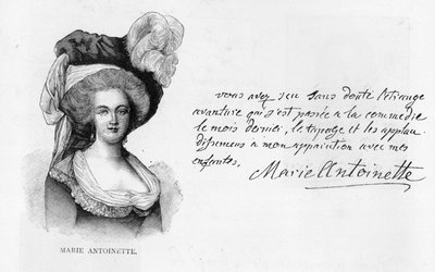 Drottning Marie-Antoinettes handskrift och signatur (penna och bläck på papper) av Unbekannt
