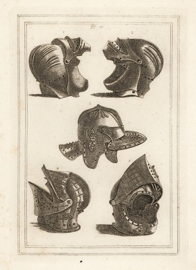 Hjälm från John de Courcy, Earl of Ulster 1,2, Oliver Cromwells huvudstycke 3, lutande hjälm 4,5 av Unbekannt