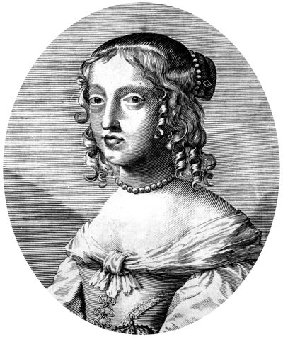 Henrietta Anne engelsk prinsessa och hertiginna av Orleans dotter till kung Karl I, hustru till Philippe av Orleans (bror till den franske kungen Ludvig XIV), gravyr av Unbekannter Künstler