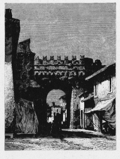 Det antika Roms historia. Porta Settimiana är en port i Aurelian-muren i Rom. av Unbekannt