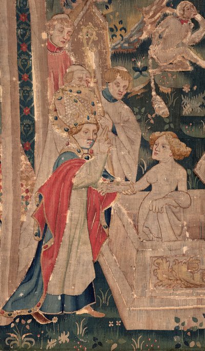 Historien om Saint Piat och Saint Eleuthère, även kallad gobelängen från Arras. Beställd från kaniken Toussaint Prier, kaplan hos hertigen av Burgund, slutet av 1300-talet och början av 1400-talet. 22 m x 2 m. Detalj (gobeläng) av Unbekannter Künstler