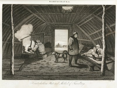 Kamchatka hydda (yttersta östra halvön i Ryssland) och transportsläde, cirka 1810 av Unbekannt
