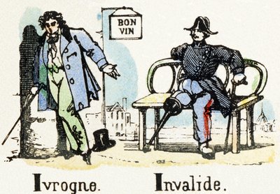 I - Ivrogne Invalide - Alfabetet - barnunderhållning - Bildepinal, populär serie c.1890 (illustration) av Unbekannt