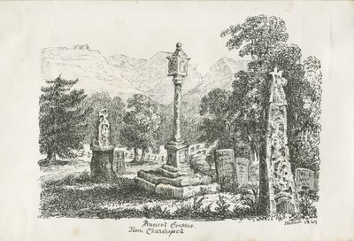 Ilam-kyrkan - antika kors: litografi, 1849 av Unbekannt