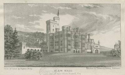Ilam Hall: litografi, nd [c.1839] av Unbekannt