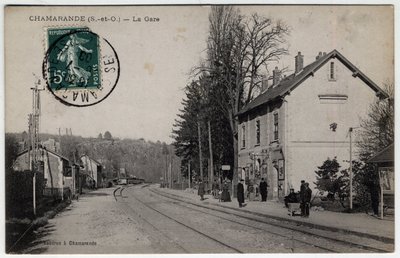 Ile de France, Essonne (91), Chamarande: utsikt över tågstationen - Vykort daterat 1908 av William M. Timlin