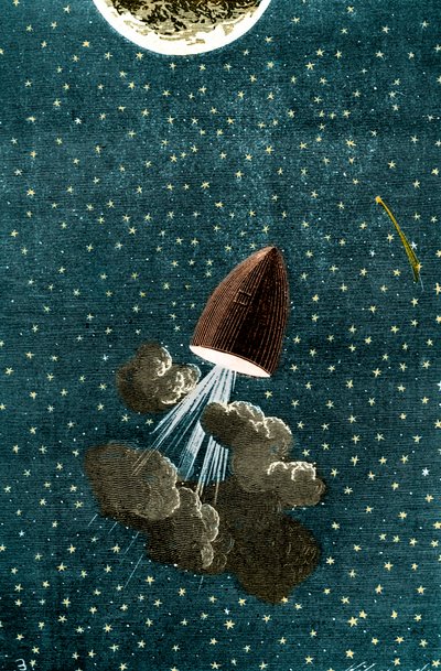 Illustration av Jules Vernes bok: Runt månen av Unbekannt