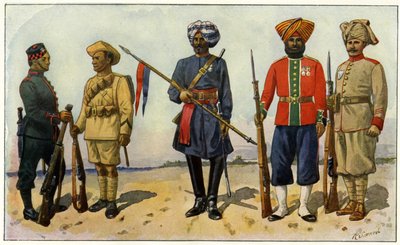 Indiska soldater från det brittiska imperiet under första världskriget (gravyr) av Unbekannter Künstler