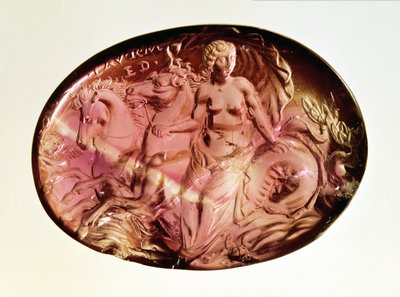 Intaglio av en nereid eller amfitrit på en hippocampus, c.50 f.Kr. (ametist) av Unbekannt