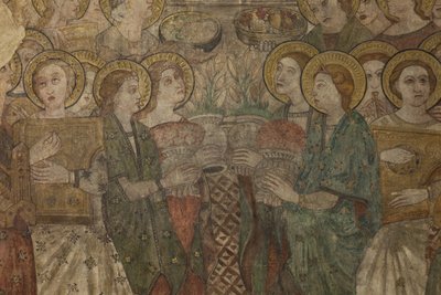 Interiör. Norra korsningen. Altare (Altar de las pinturas murales). Original från huvudkapellet. Väggmålningar (fresk?). Detalj. Slutet av 1300-talet. av Unbekannt