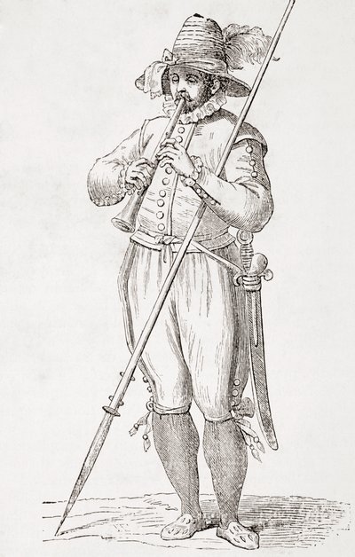 Italiensk bonde som spelar dulzaina, Efter ett 1500-talsverk av Cesare Vecellio, från 