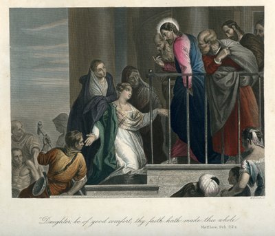 Jesus botar en kvinna med blodbesvär - Bibeln, Nya testamentet av Unbekannter Künstler