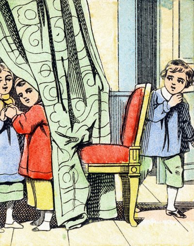 Jeu : cache cache - Alfabet - barnunderhållning - Bildepinal, populär serie c.1890 (illustration) av Unbekannt