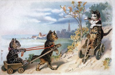 Kattungar i slädar, tidigt 1900-tal (vykort) av Unbekannter Künstler
