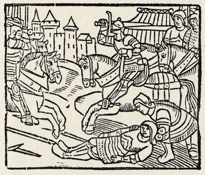 Lancelot at a Tournament (träsnitt) av Unbekannter Künstler