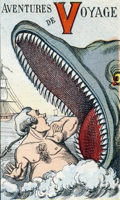 Bokstav V: Reseäventyr. Gravyr i "ABC Les Images en Alphabet". Epinal avbildning. Pellerin och Cie, tryckare-förlag, Epinal, sent 1800-tal, ca 1890. 10 sidor. Mått: 19,5 x 13,5 cm av Unbekannt