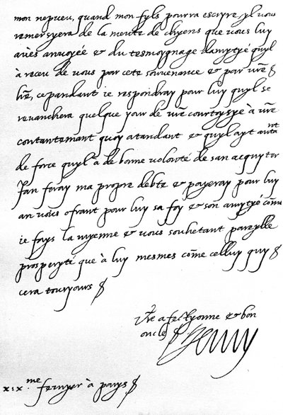 Brev från kung Henri IV av Frankrike till Henrik, prins av Wales, där han tackar honom för en gåva av en flock hundar till sin son, Dauphinen, som är för ung för att skriva personligen, skrivet i Paris av Unbekannt