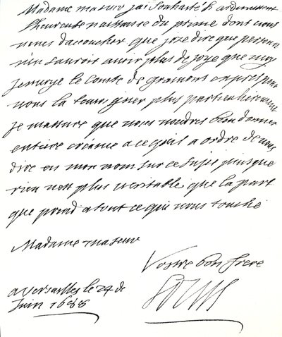 Brev från Ludvig XIV till Maria av Modena, där hon gratulerar henne till födelsen av en prins, James Edward, Prince of Wales av Unbekannt