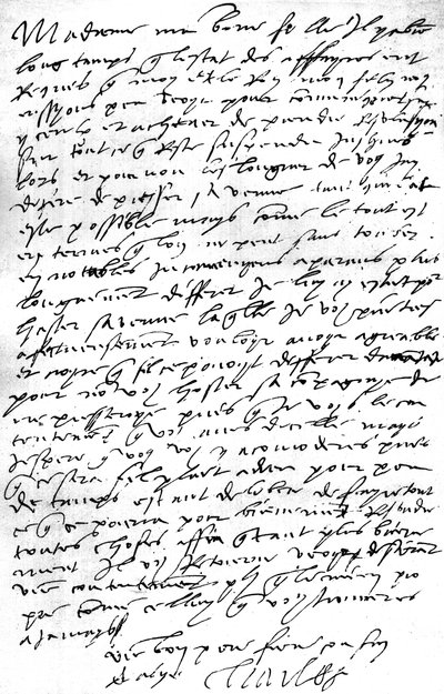Brev, på franska, från kejsar Karl V. till sin svärdotter, drottning Mary I av England, där han uttryckte sin önskan att träffa sin son, kung Filip, hennes man, för att rådgöra med honom om angelägenheter, där han uttryckte ånger för nödvändigheten av att  av Unbekannt