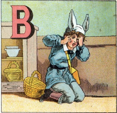 Bokstäverna B som åsnekeps. Gravyr i "Alphabet des petits ecoliers". Avbildning av Epinal, cirka 1885. Privee Collection av Unbekannt