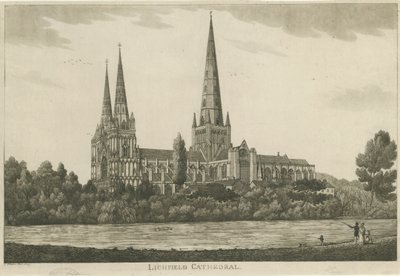 Lichfield Cathedral - South View: akvatintgravyr, nd [c 1820-1830] av Unbekannt