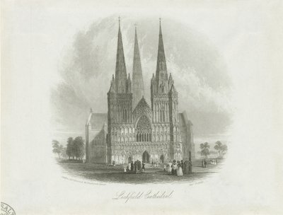 Lichfield Cathedral - West Front: stålgravyr, nd [c 1842] av Unbekannt