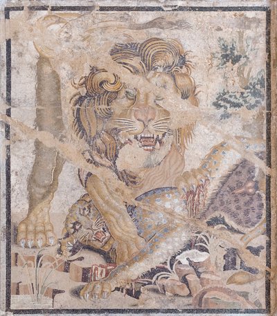 Lejon och leopard (mosaik) av Unbekannter Künstler