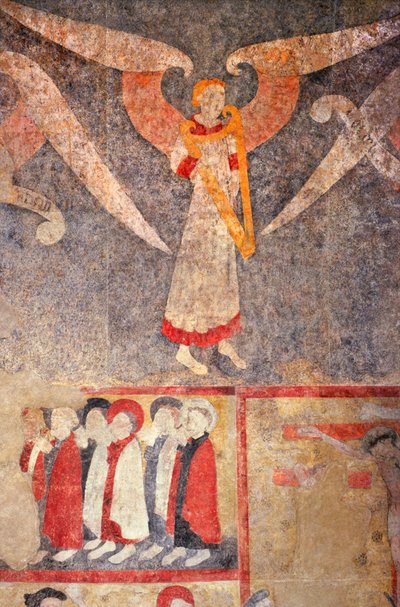 Loire Atlantique N* 080 - St-Sulpice des Landes - Eglise dit du "old bourg"" - väggmålningar från 1400-talet - Valvets ängel som spelar "rebecken"" (viol) av Unbekannt