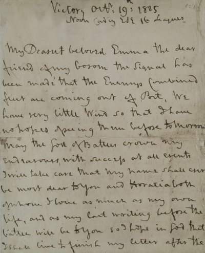 Lord Nelsons (1758-1805) sista brev till Emma Hamilton, skrivet från "Segern" före slaget vid Trafalgar av Unbekannt