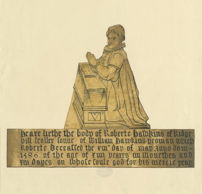 Madeley Church - Monument till Robert Hawkins: vattenfärg och bläckmålning, nd [? 1800-talet] av Unbekannt