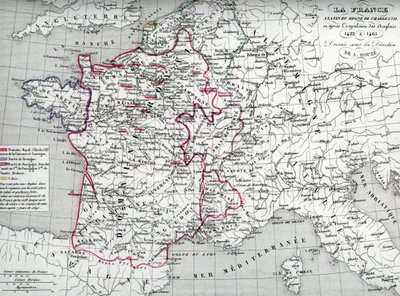 Karta över Frankrike under kung Karl VII och efter fördrivningen av engelsmännen mellan 1422 och 1461 (Karta över Frankrike under kung Karl VII) Plansch från Houze
